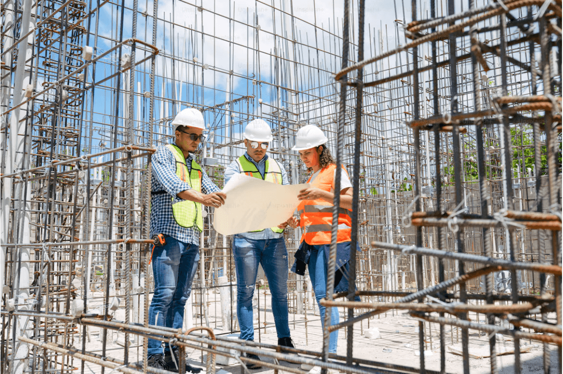 A group of people standing on top of a construction site